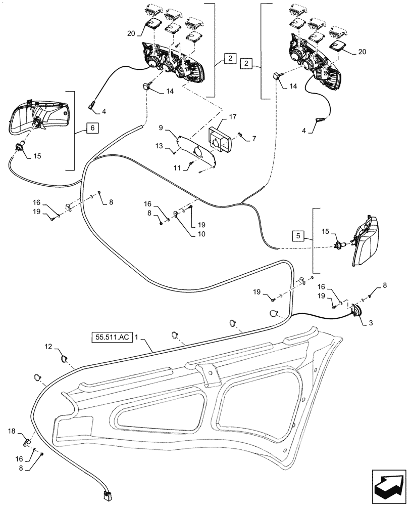 Схема запчастей Case IH QUADTRAC 620 - (55.404.AQ[03]) - VAR - 420696, 449678 - HEADLIGHT, HID OPTION 2 (55) - ELECTRICAL SYSTEMS