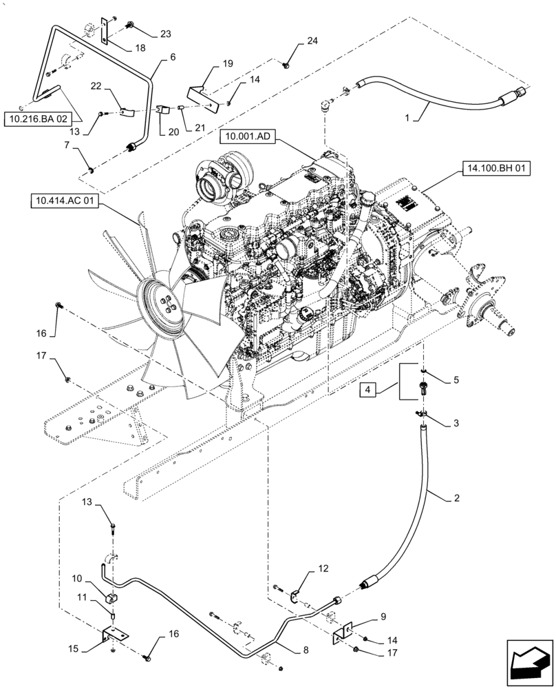 Схема запчастей Case IH AF4088 - (10.216.BA[01]) - ENGINE FRAME, FUEL LINE CIRCUIT (10) - ENGINE