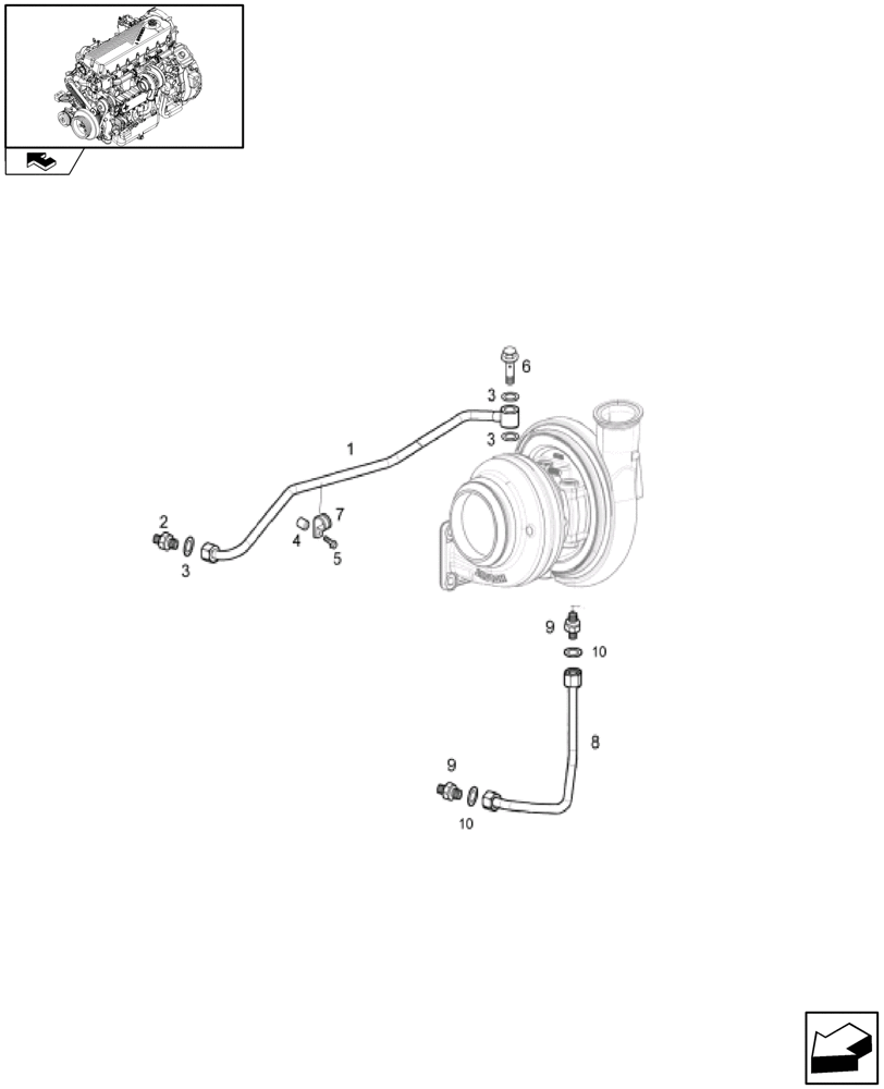 Схема запчастей Case IH A8000 - (0.32.5) - COOLING SYSTEM LINE, TURBOCHARGER (10) - ENGINE