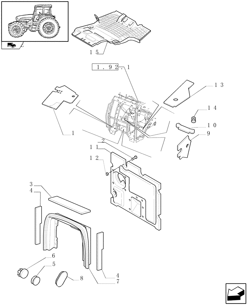 Схема запчастей Case IH FARMALL 105U - (1.93.1) - FLOOR AND SOUNDPROOFING - W/CAB (10) - OPERATORS PLATFORM/CAB