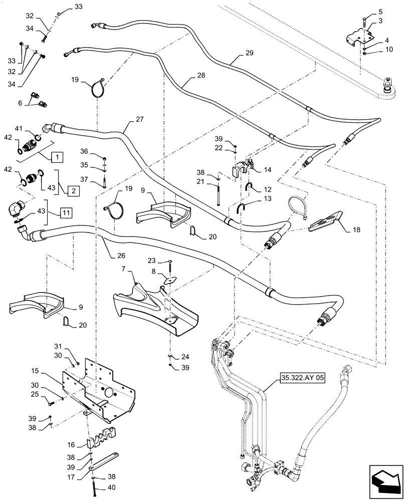 Схема запчастей Case IH STEIGER 580 - (35.322.AY[06]) - AUXILIARY CONTROL VALVE LINES, REAR (35) - HYDRAULIC SYSTEMS