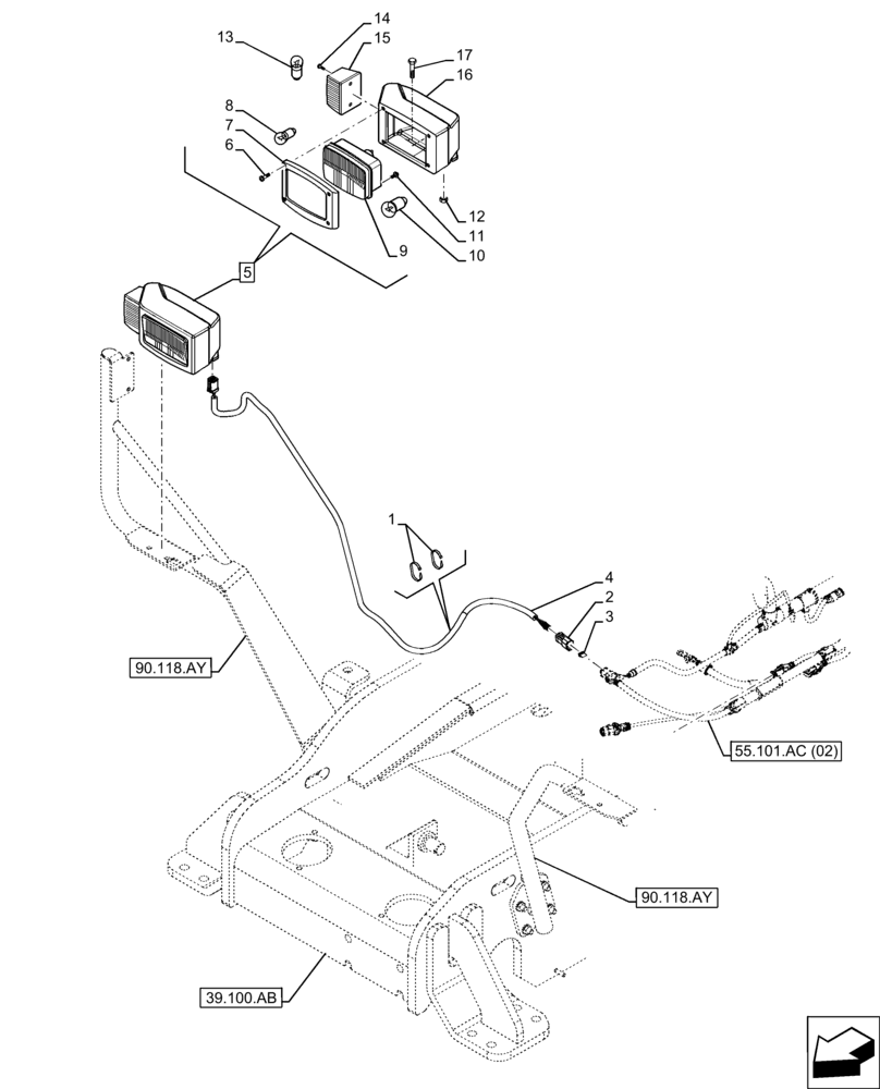 Схема запчастей Case IH FARMLIFT 935 - (55.404.AL[02]) - FRONT LIGHT, RIGHT (55) - ELECTRICAL SYSTEMS