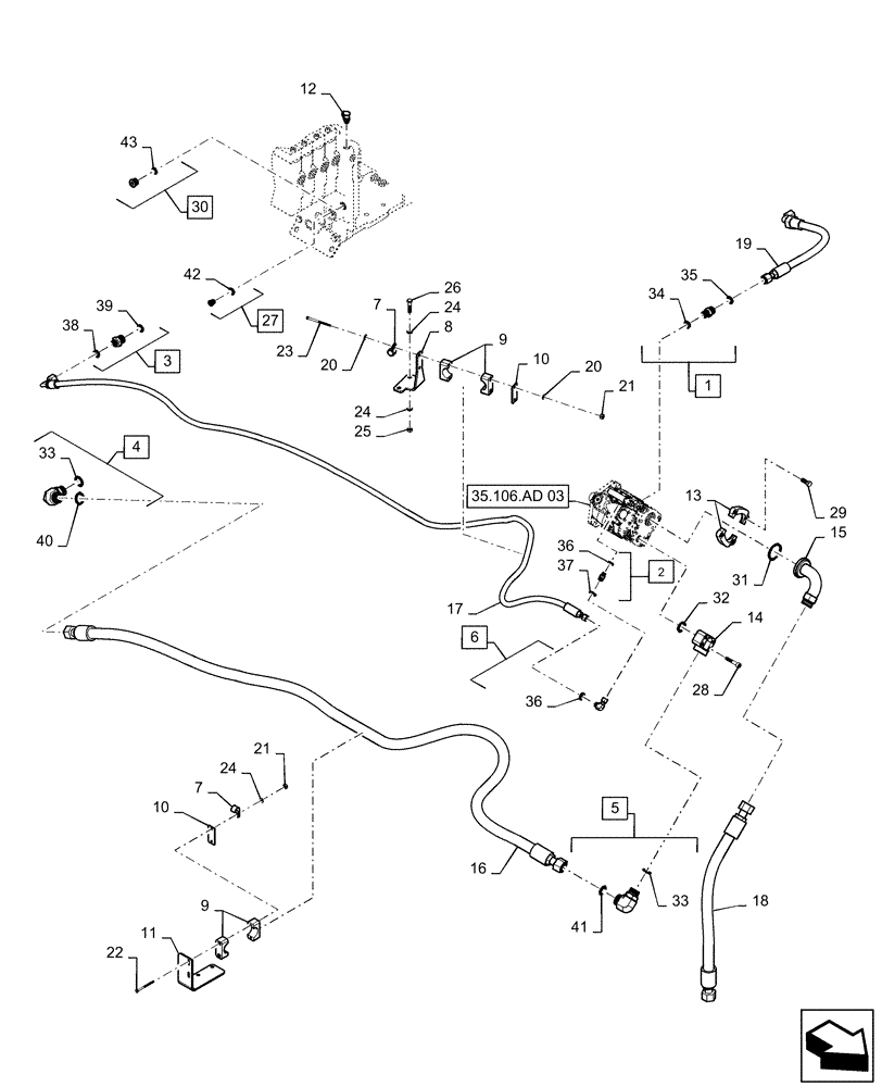 Схема запчастей Case IH QUADTRAC 470 - (35.322.AY[05]) - MEGA FLOW HYDRAULIC SYSTEM LINES (35) - HYDRAULIC SYSTEMS