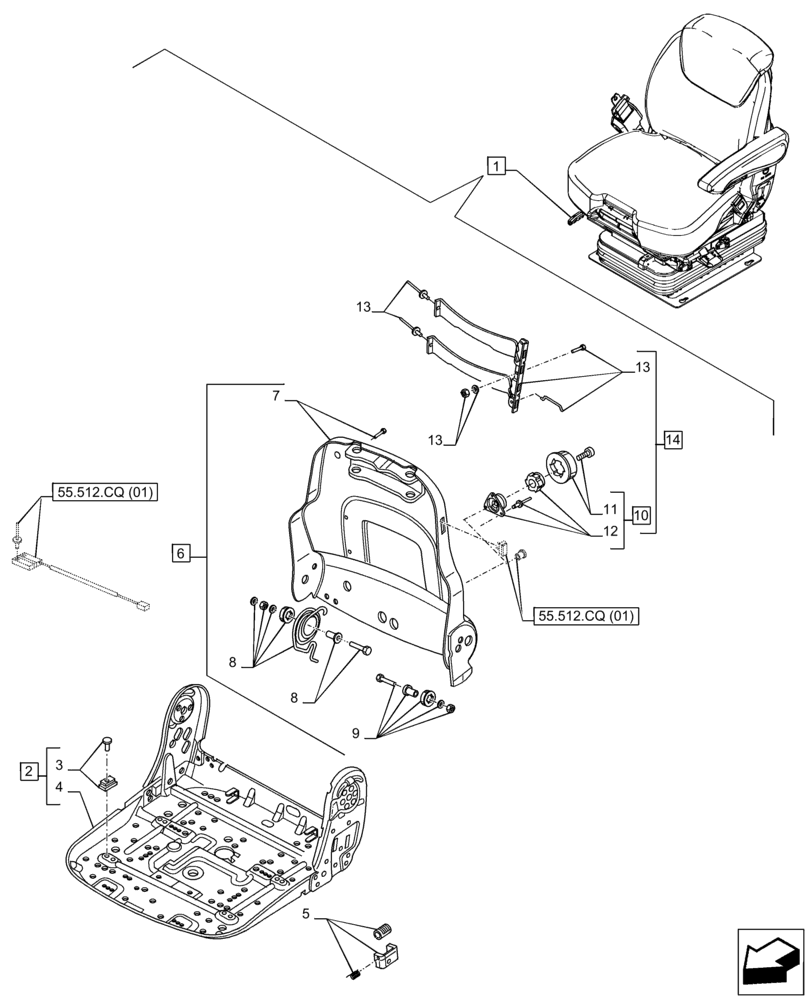 Схема запчастей Case IH PUMA 240 CVT - (90.124.AM[01]) - VAR - 391176, 758255, 758256 - DRIVER SEAT, FRAME (90) - PLATFORM, CAB, BODYWORK AND DECALS