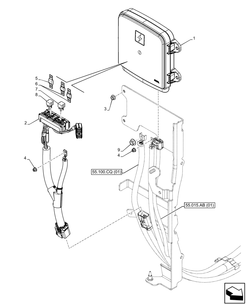 Схема запчастей Case IH FARMALL 95C - (55.640.AM[01]) - VAR - 334216 - FUSE BOX (55) - ELECTRICAL SYSTEMS