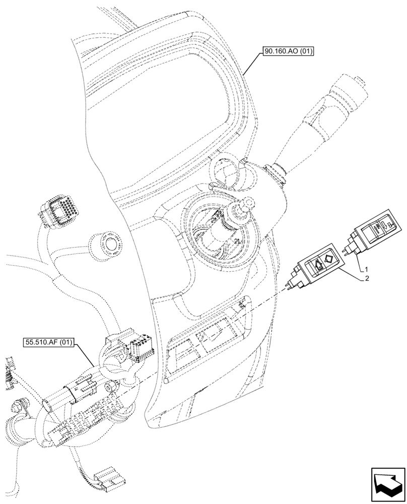 Схема запчастей Case IH FARMALL 105C - (55.520.BA[01]) - VAR - 334183, 334211, 391606, 743496, 743573, 744588 - MULTIFUNCTION SWITCH, CAB (55) - ELECTRICAL SYSTEMS