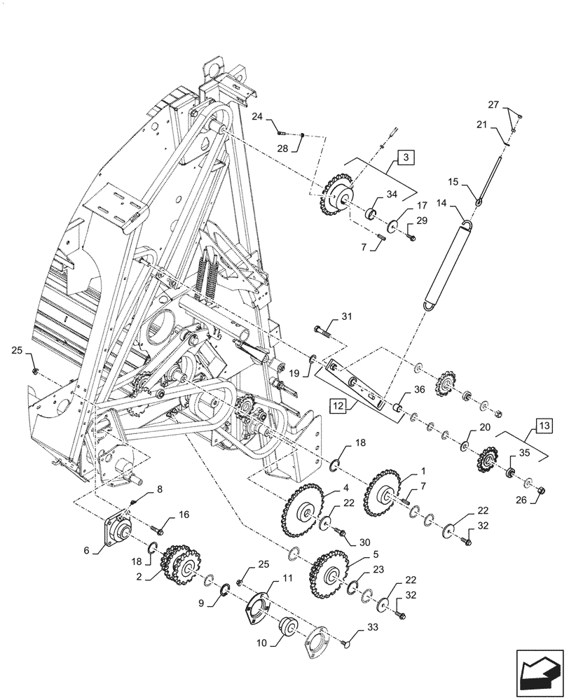 Схема запчастей Case IH RB465 - (62.140.AJ[03]) - DRIVE SPROCKETS, LH, UNDERSHOT ROTOR (62) - PRESSING - BALE FORMATION