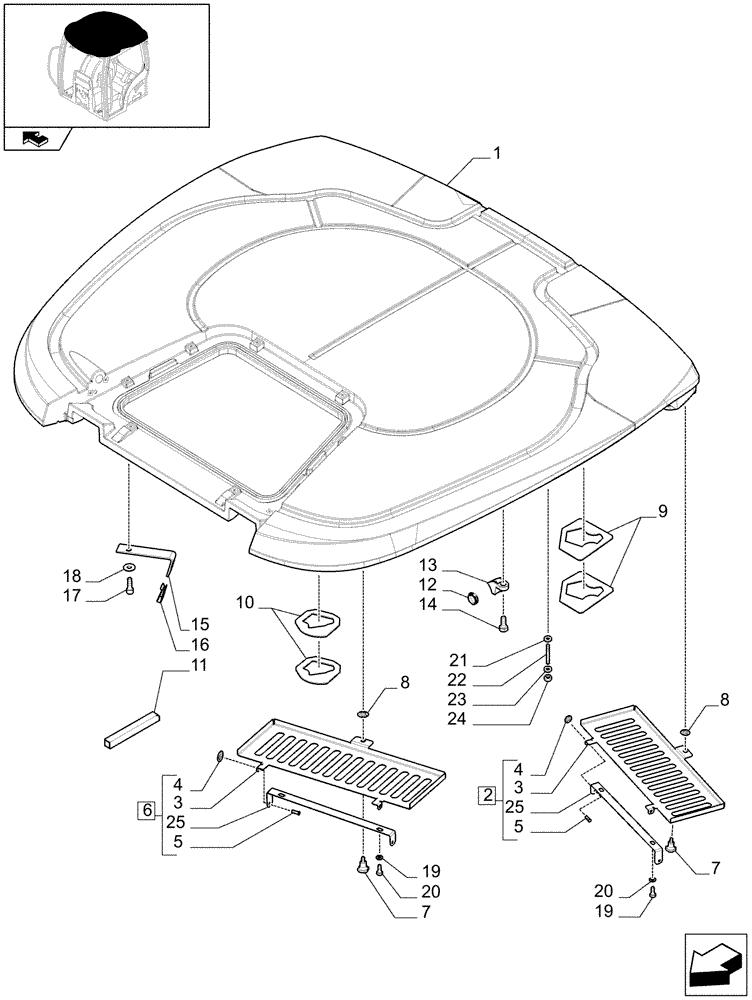 Схема запчастей Case IH MAXXUM 120 - (1.94.0/06[01A]) - ROOF WITH PROFILE - D7193 (VAR.332515) (10) - OPERATORS PLATFORM/CAB