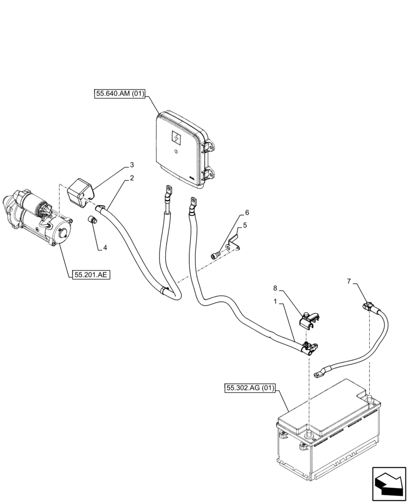 Схема запчастей Case IH FARMALL 95C - (55.302.AV) - VAR - 334216 - BATTERY & CABLE (55) - ELECTRICAL SYSTEMS