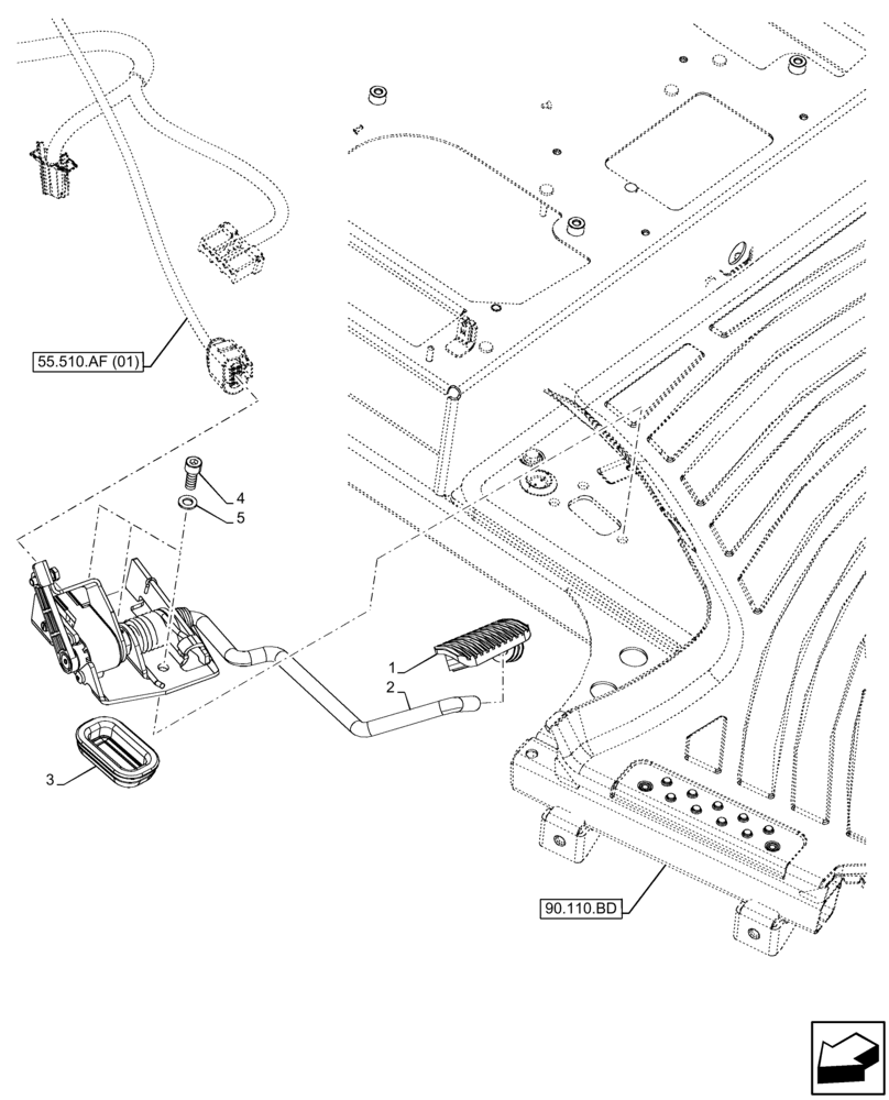 Схема запчастей Case IH FARMALL 95C - (55.525.AK[01]) - VAR - 334183, 334211, 391606, 743496, 743573, 744588 - ACCELERATOR PEDAL, CAB (55) - ELECTRICAL SYSTEMS