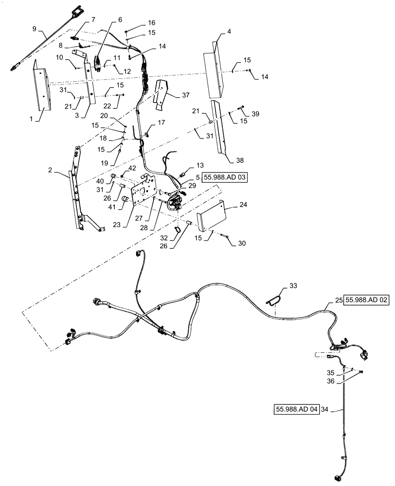 Схема запчастей Case IH STEIGER 540 - (55.988.AD[01]) - SCR EXHAUST SYSTEM HARNESS MOUNTING, 540, 580, 620 (55) - ELECTRICAL SYSTEMS