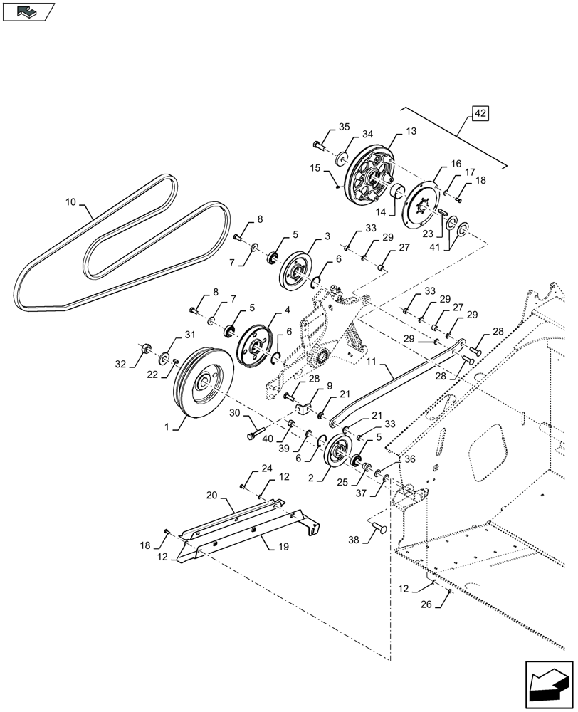 Схема запчастей Case IH 3050-41FT - (58.100.440) - BELT DRIVE FOR CUTTERBAR, RH (58) - ATTACHMENTS/HEADERS