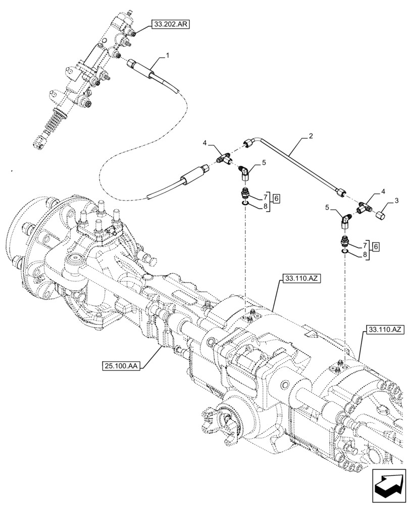 Схема запчастей Case IH FARMLIFT 632 - (33.202.BE[01]) - BRAKE CYLINDER, LINES, FRONT (33) - BRAKES & CONTROLS