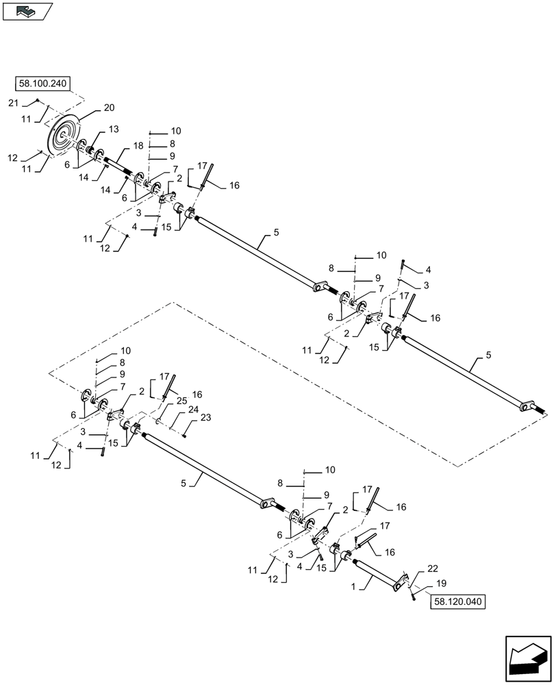 Схема запчастей Case IH 3050-41FT - (58.120.060) - FEED AUGER, CRANK AXLE AND FINGERS, RH (58) - ATTACHMENTS/HEADERS