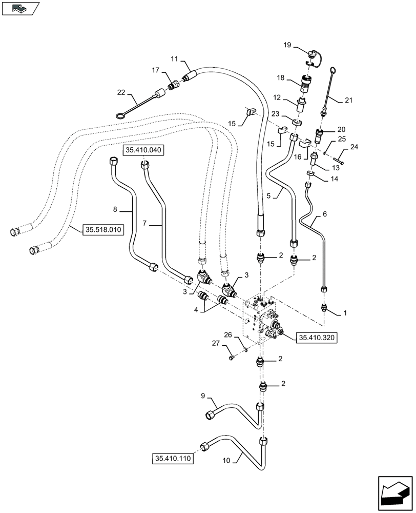 Схема запчастей Case IH 3050-41FT - (35.410.360) - HYDRAULICS FOR VERTICAL KNIVES, RIGHT-HAND SIDE (35) - HYDRAULIC SYSTEMS