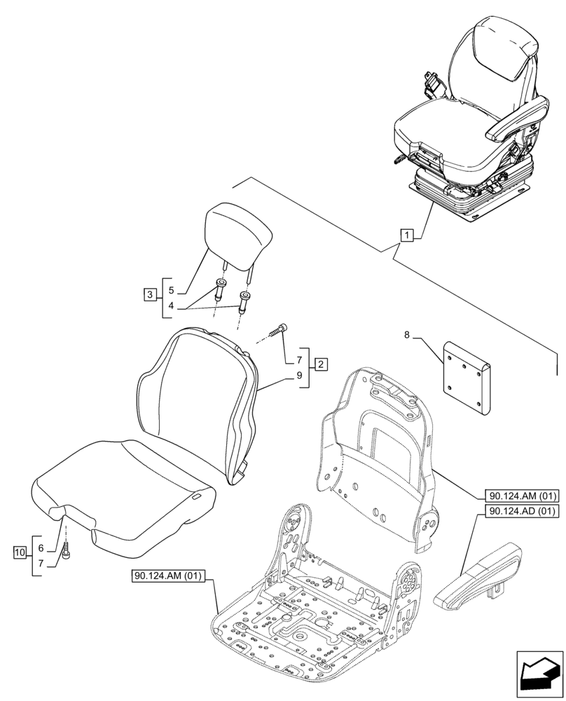 Схема запчастей Case IH PUMA 185 CVT - (90.124.AH[01]) - VAR - 391176, 758255, 758256 - DRIVER SEAT, SEAT BACK, CUSHION (90) - PLATFORM, CAB, BODYWORK AND DECALS