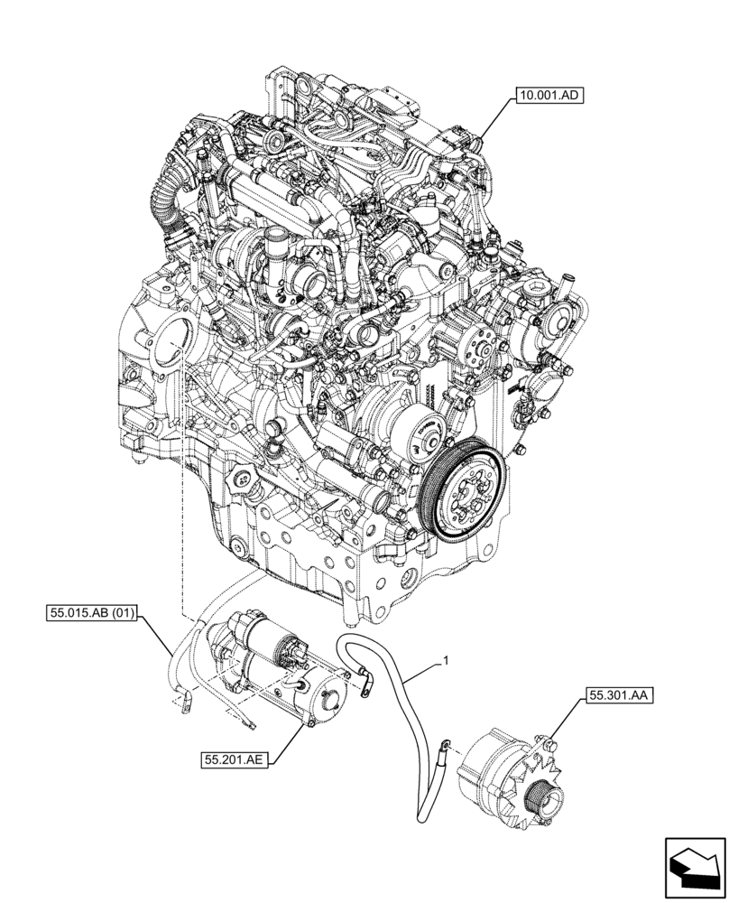 Схема запчастей Case IH FARMALL 85C - (55.201.AU) - VAR - 334216, 334360 - HARNESS, STARTER & ALTERNATOR, CAB (55) - ELECTRICAL SYSTEMS