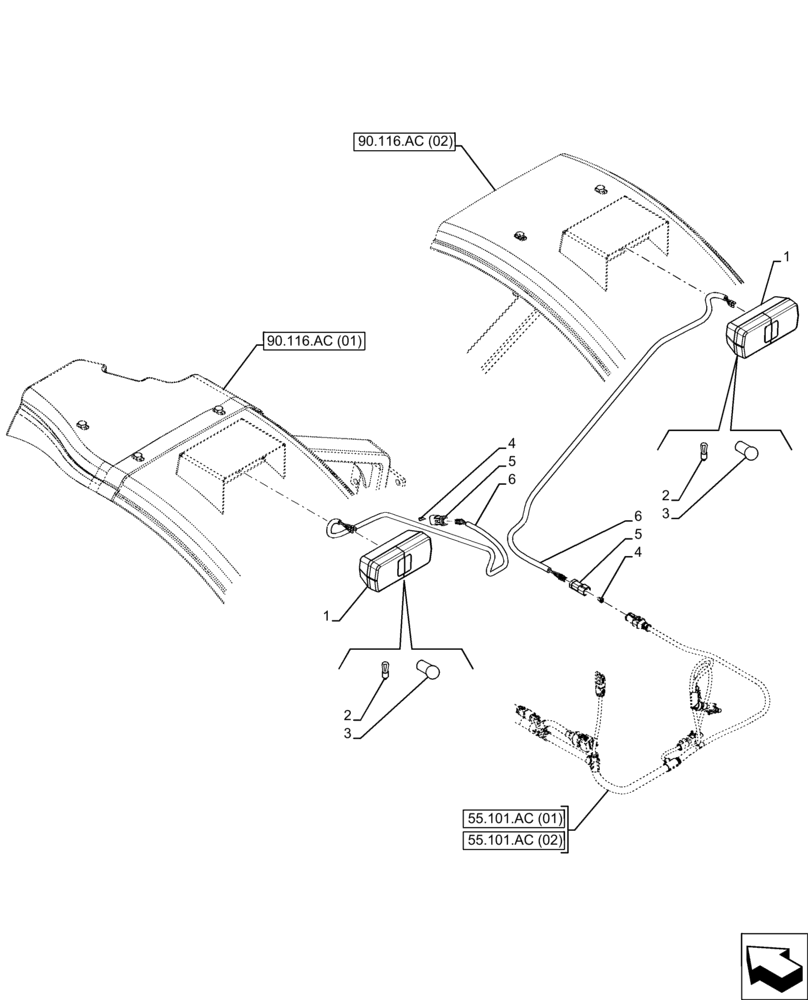 Схема запчастей Case IH FARMLIFT 742 - (55.404.BM) - REAR LIGHT (55) - ELECTRICAL SYSTEMS