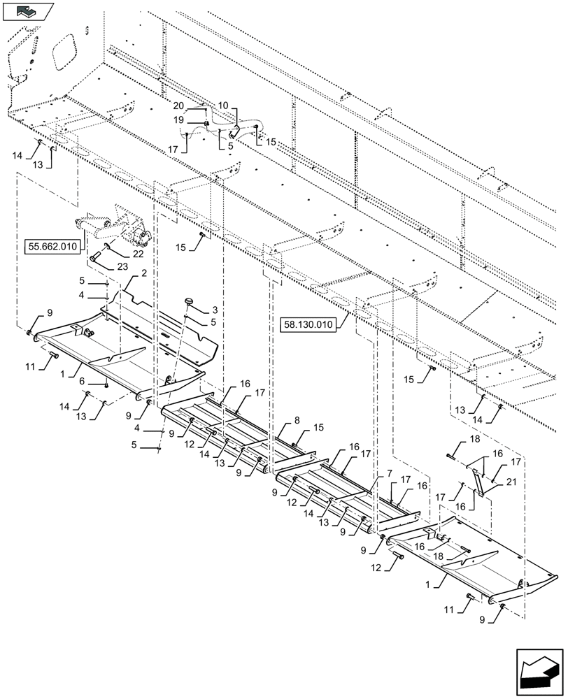 Схема запчастей Case IH 3050-41FT - (58.130.260) - SKID PLATES, RIGHT-HAND SIDE (58) - ATTACHMENTS/HEADERS