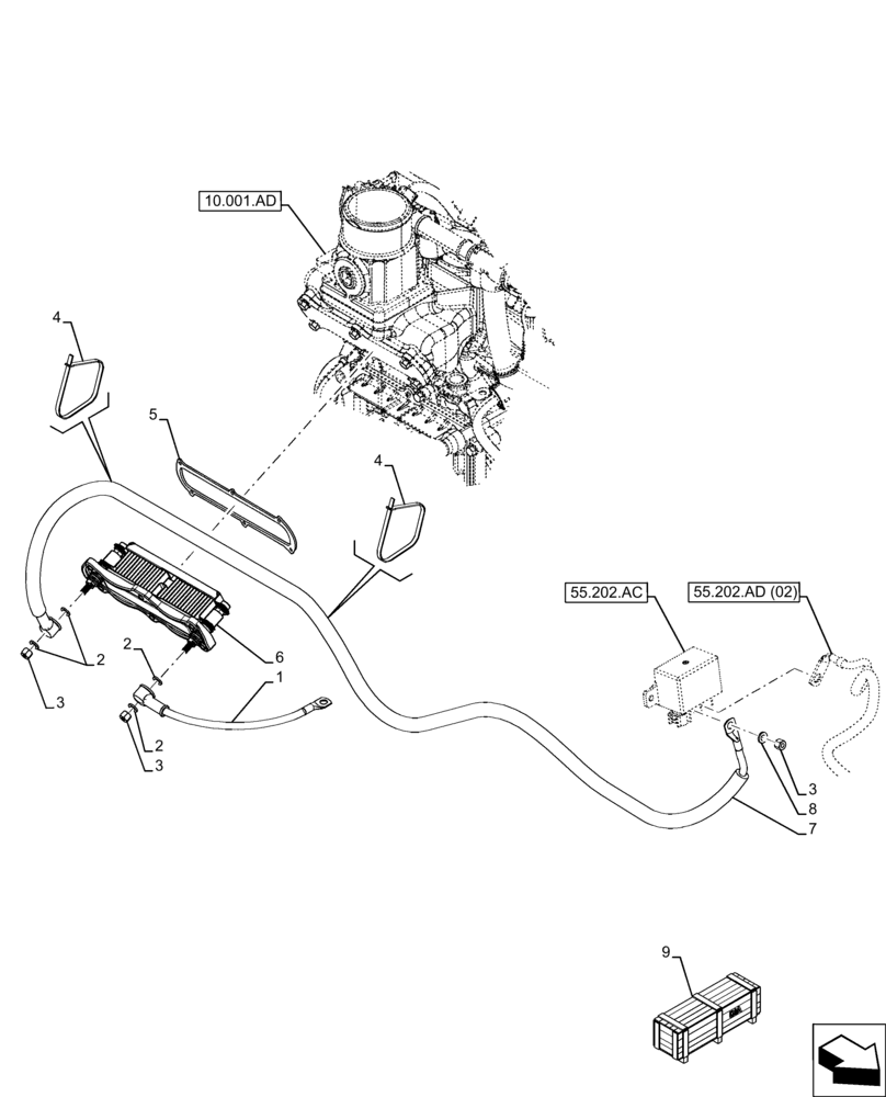 Схема запчастей Case IH FARMLIFT 742 - (55.202.AA) - VAR - 749079 - COLD START SYSTEM, HEATING ELEMENT (55) - ELECTRICAL SYSTEMS