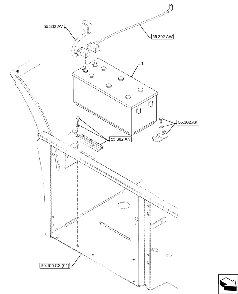 Схема запчастей Case IH FARMLIFT 935 - (55.302.AG[01]) - VAR - 702005 - BATTERY (55) - ELECTRICAL SYSTEMS