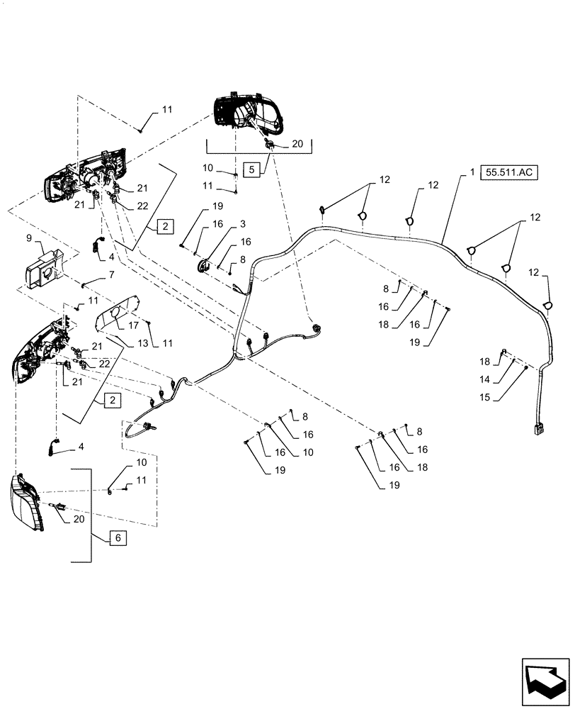 Схема запчастей Case IH STEIGER 540 - (55.404.AQ[02]) - VAR - 420695 - HEADLIGHT, HID OPTION 1 (55) - ELECTRICAL SYSTEMS