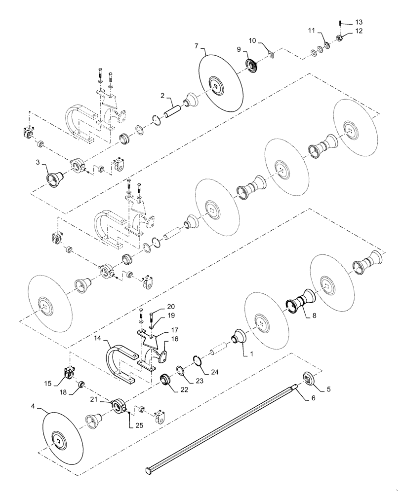 Схема запчастей Case IH ECOLO-TIGER 875 - (75.200.AE[30]) - DISK TRUNNION LEFT REAR 8 BLADE (75) - SOIL PREPARATION