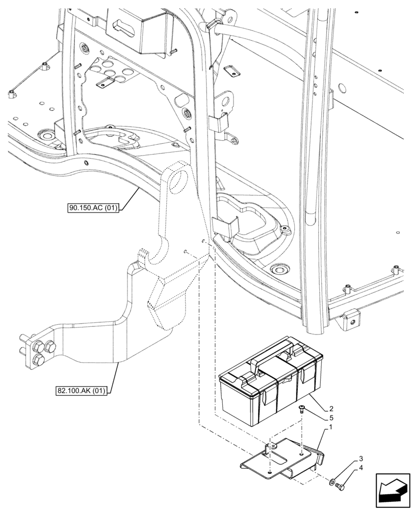 Схема запчастей Case IH FARMALL 85C - (88.100.AH[02]) - VAR - 332998, 744622 - TOOL BOX, CAB (88) - ACCESSORIES