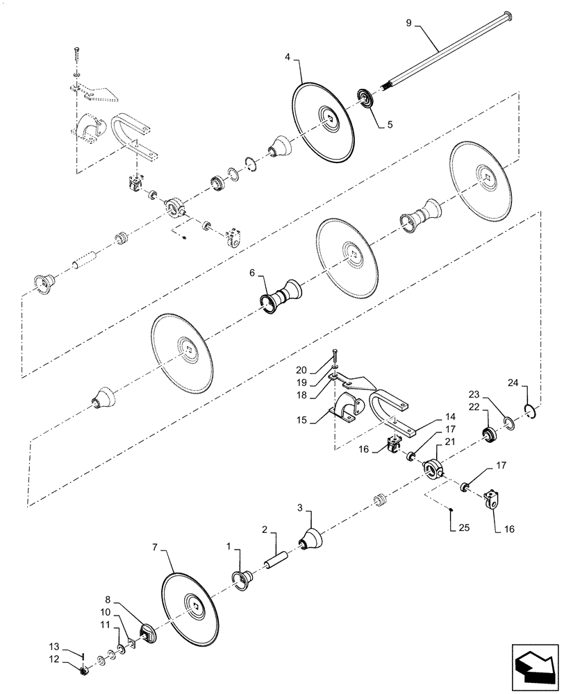 Схема запчастей Case IH ECOLO-TIGER 875 - (75.200.AE[24]) - DISK TRUNNION LEFT FRONT 5 BLADE (75) - SOIL PREPARATION