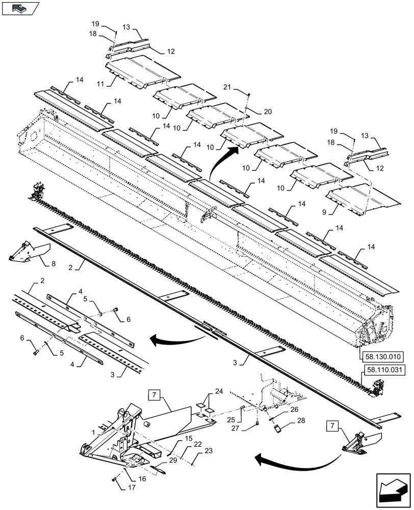 Схема запчастей Case IH 3050-41FT - (58.130.250) - FLOOR AND ADJUSTABLE FLOOR GUIDES (58) - ATTACHMENTS/HEADERS