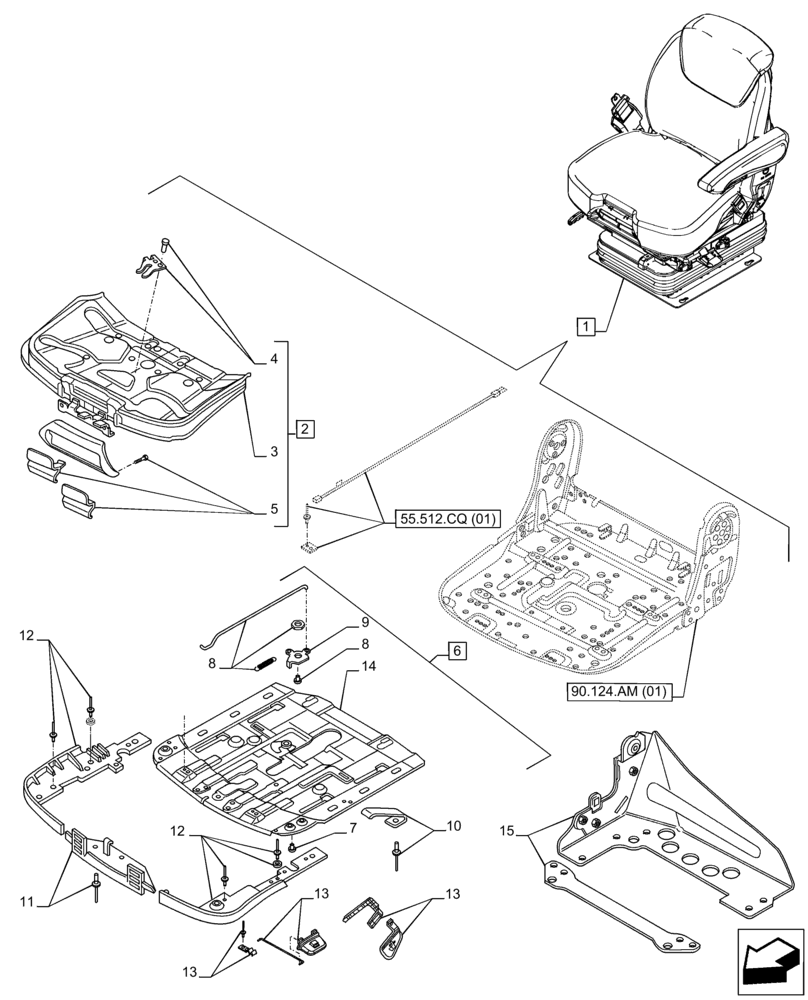 Схема запчастей Case IH PUMA 200 CVT - (90.124.AK[01]) - VAR - 391176, 758255, 758256 - DRIVER SEAT, ADJUSTER (90) - PLATFORM, CAB, BODYWORK AND DECALS