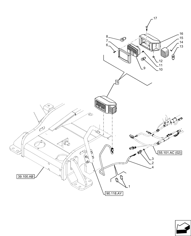 Схема запчастей Case IH FARMLIFT 935 - (55.404.AL[01]) - FRONT LIGHT, LEFT (55) - ELECTRICAL SYSTEMS