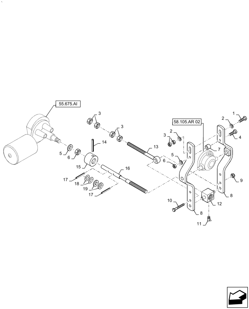 Схема запчастей Case IH 2060-15 - (58.105.AR[03]) - SUPPORT MOTOR REEL VARIATOR DRIVE (58) - ATTACHMENTS/HEADERS