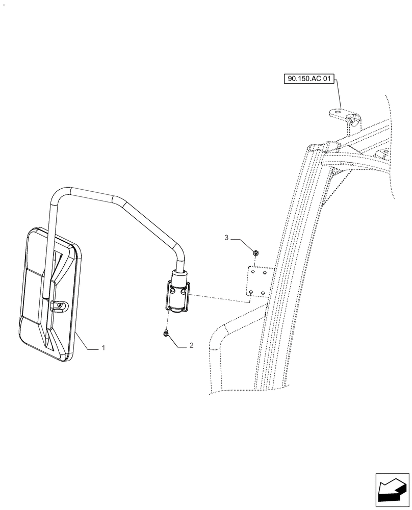 Схема запчастей Case IH FARMALL 140A - (90.118.BM) - VAR - 390154 - FIXED EXTERNAL REAR VIEW MIRROR (90) - PLATFORM, CAB, BODYWORK AND DECALS