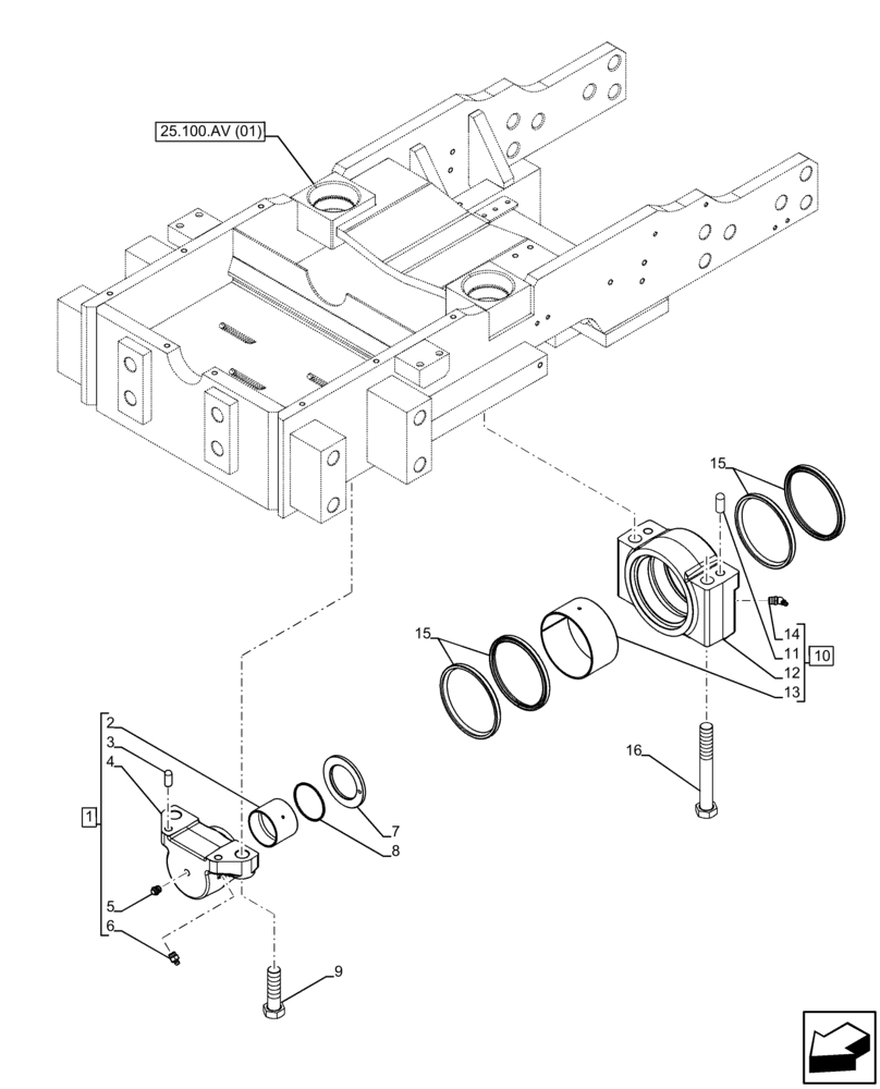 Схема запчастей Case IH FARMALL 85C - (25.100.AI) - VAR - 334216 - FRONT AXLE SUPPORT, ARTICULATION, 4WD (25) - FRONT AXLE SYSTEM