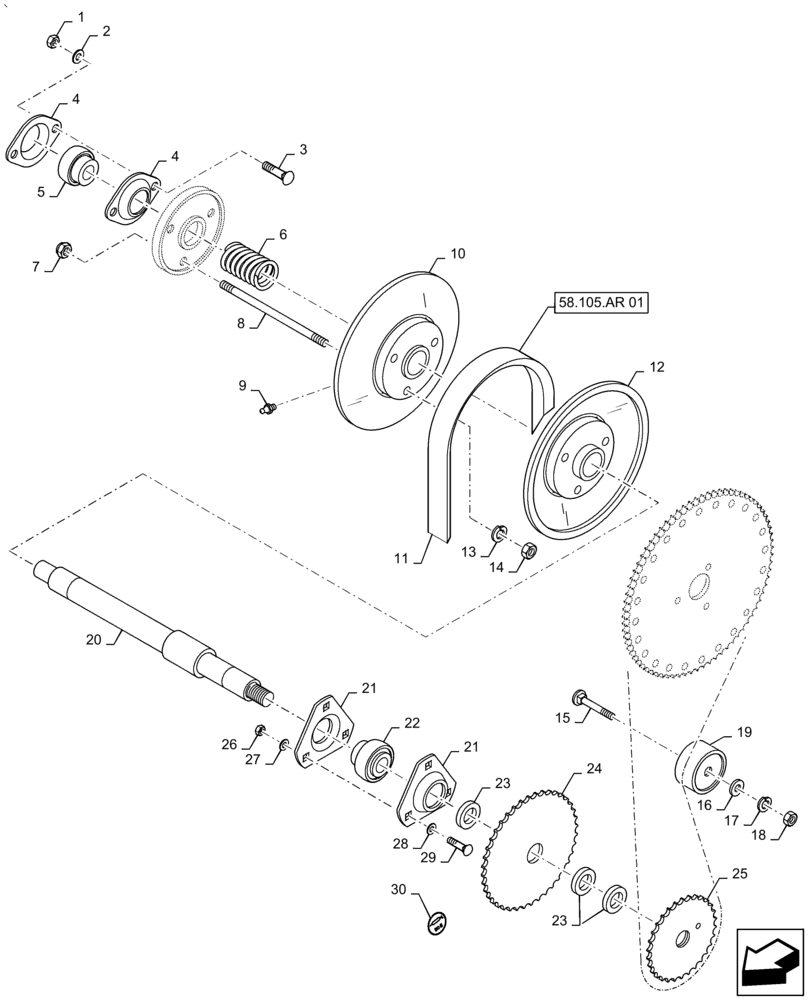 Схема запчастей Case IH 2060-20 - (58.105.AR[02]) - REEL VARIATOR DRIVE (58) - ATTACHMENTS/HEADERS