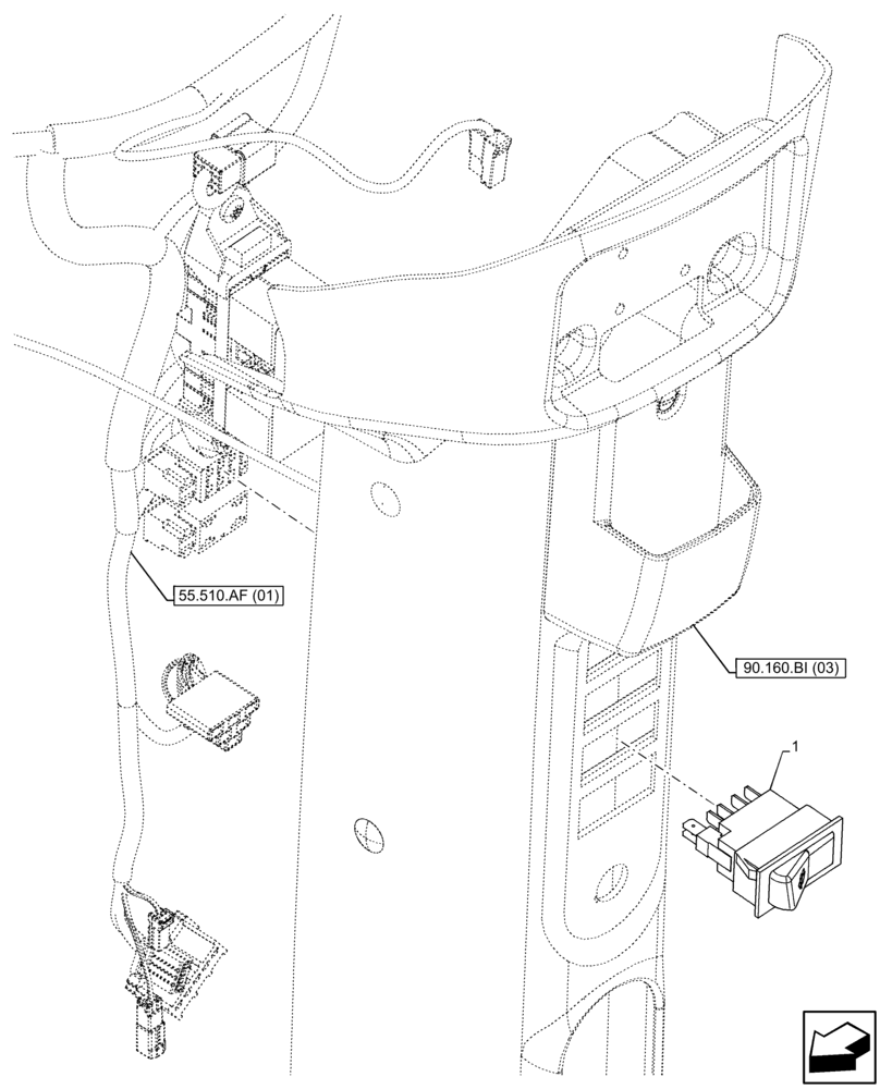 Схема запчастей Case IH FARMALL 115C - (55.518.AY[01]) - VAR - 334183, 334211, 391606, 743496, 743573, 744588 - WINDSHIELD WIPER SWITCH, CAB (55) - ELECTRICAL SYSTEMS