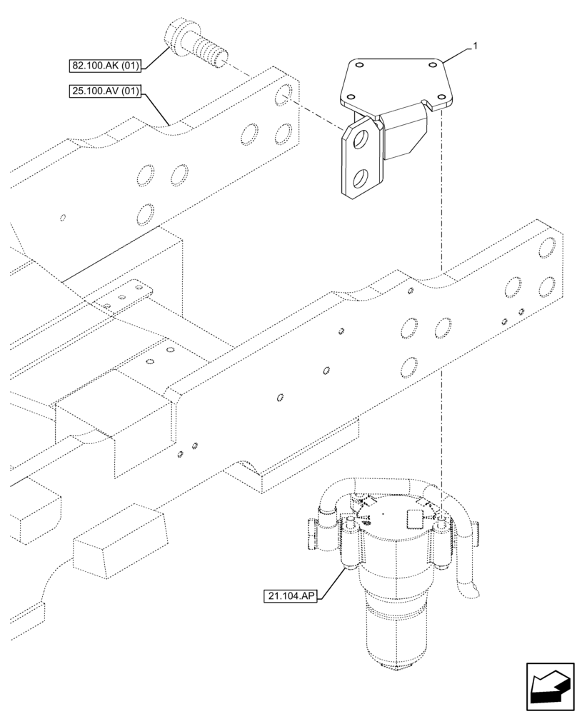 Схема запчастей Case IH FARMALL 115C - (25.100.AN) - VAR - 334216 - AXLE SUPPORT, BRACKET, OIL FILTER (25) - FRONT AXLE SYSTEM