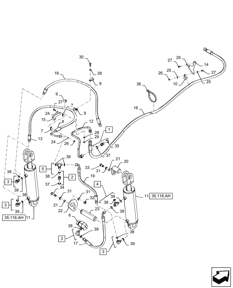 Схема запчастей Case IH STEIGER 620 - (35.116.AD) - 3 POINT HITCH CYLINDER LINES (35) - HYDRAULIC SYSTEMS