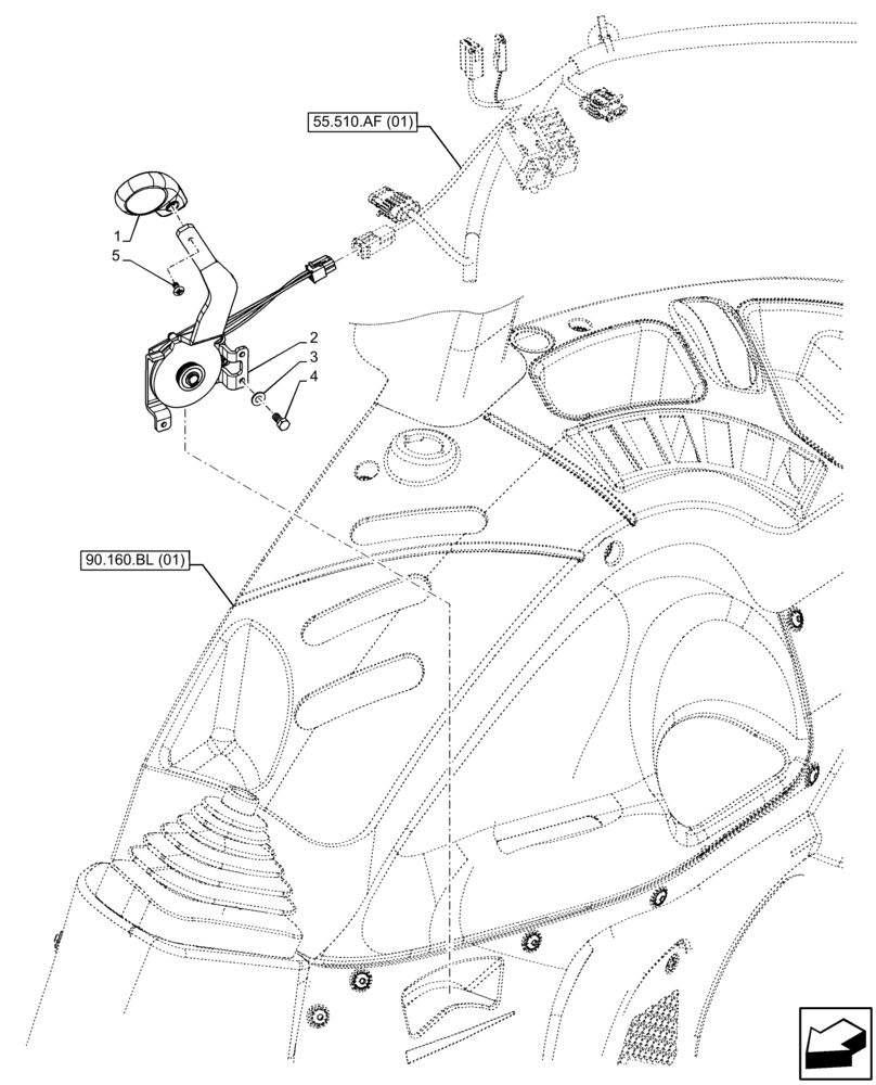 Схема запчастей Case IH FARMALL 95C - (55.525.AL[01]) - VAR - 334183, 334211, 391606, 743496, 743573, 744588 - ACCELERATOR HAND CONTROL LINKAGE (55) - ELECTRICAL SYSTEMS