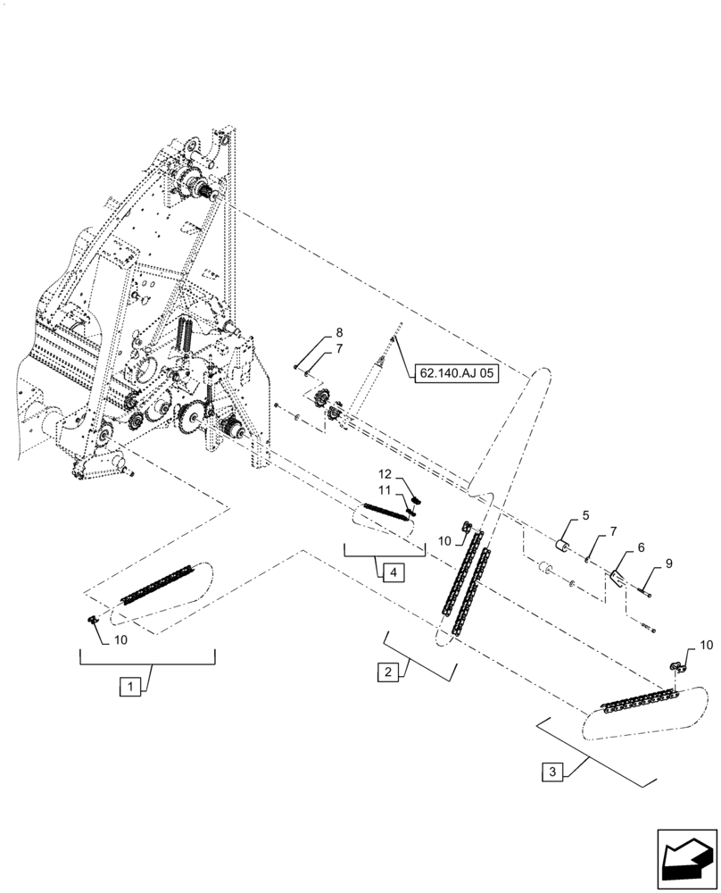 Схема запчастей Case IH RB465 - (62.140.AI[04]) - DRIVE CHAINS, LH, OVERSHOT FEEDER (62) - PRESSING - BALE FORMATION