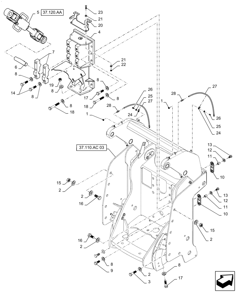 Схема запчастей Case IH QUADTRAC 580 - (37.110.AC[01]) - 3 POINT HITCH MOUNTING, W/O PTO (37) - HITCHES, DRAWBARS & IMPLEMENT COUPLINGS
