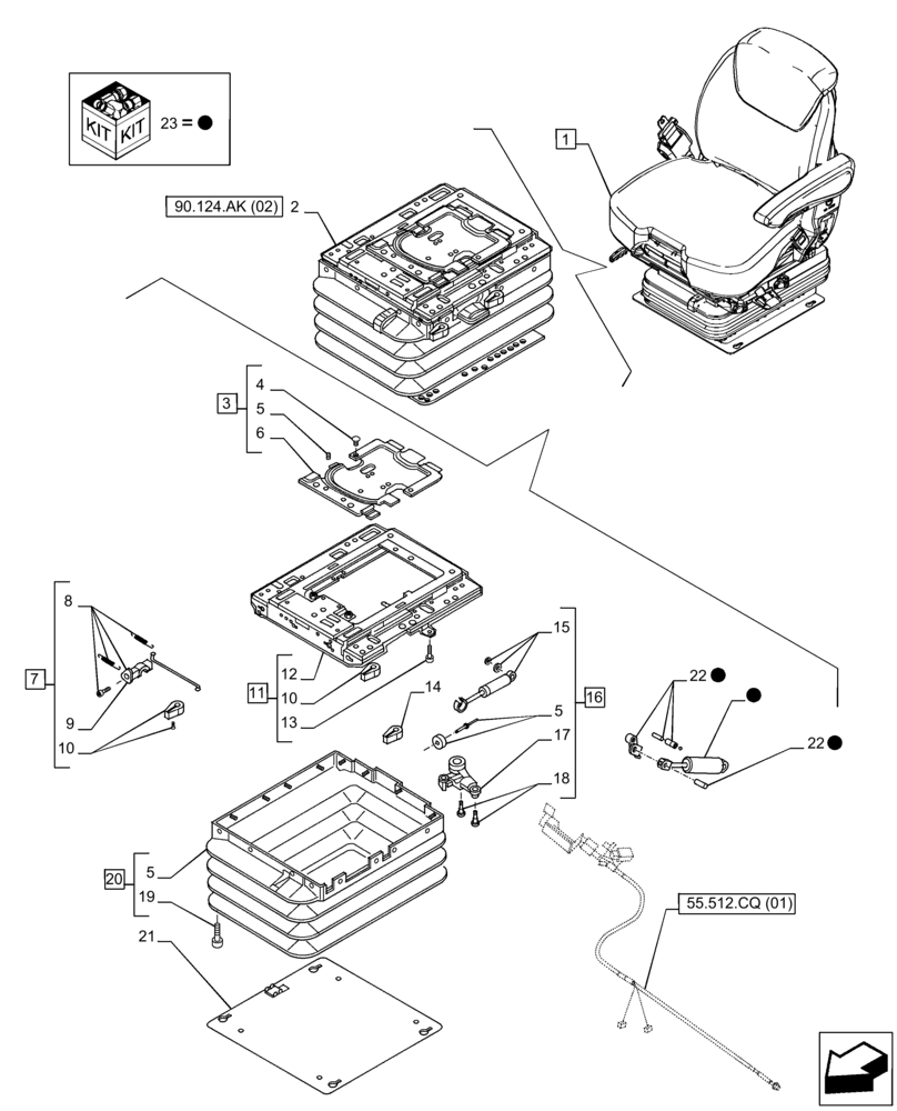 Схема запчастей Case IH PUMA 220 CVT - (90.124.AK[03]) - VAR - 391176, 758255, 758256 - DRIVER SEAT, ADJUSTER, SHOCK ABSORBER (90) - PLATFORM, CAB, BODYWORK AND DECALS