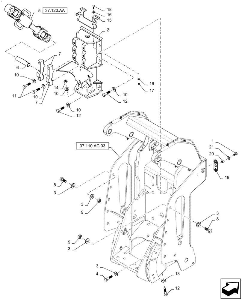 Схема запчастей Case IH QUADTRAC 470 - (37.110.AC[01]) - 3 POINT HITCH MOUNTING, W/O PTO (37) - HITCHES, DRAWBARS & IMPLEMENT COUPLINGS