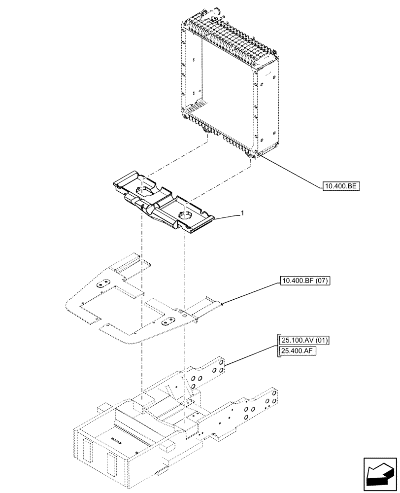 Схема запчастей Case IH FARMALL 105C - (10.400.BF[06]) - VAR - 334216 - RADIATOR, SUPPORT, FRAME (10) - ENGINE