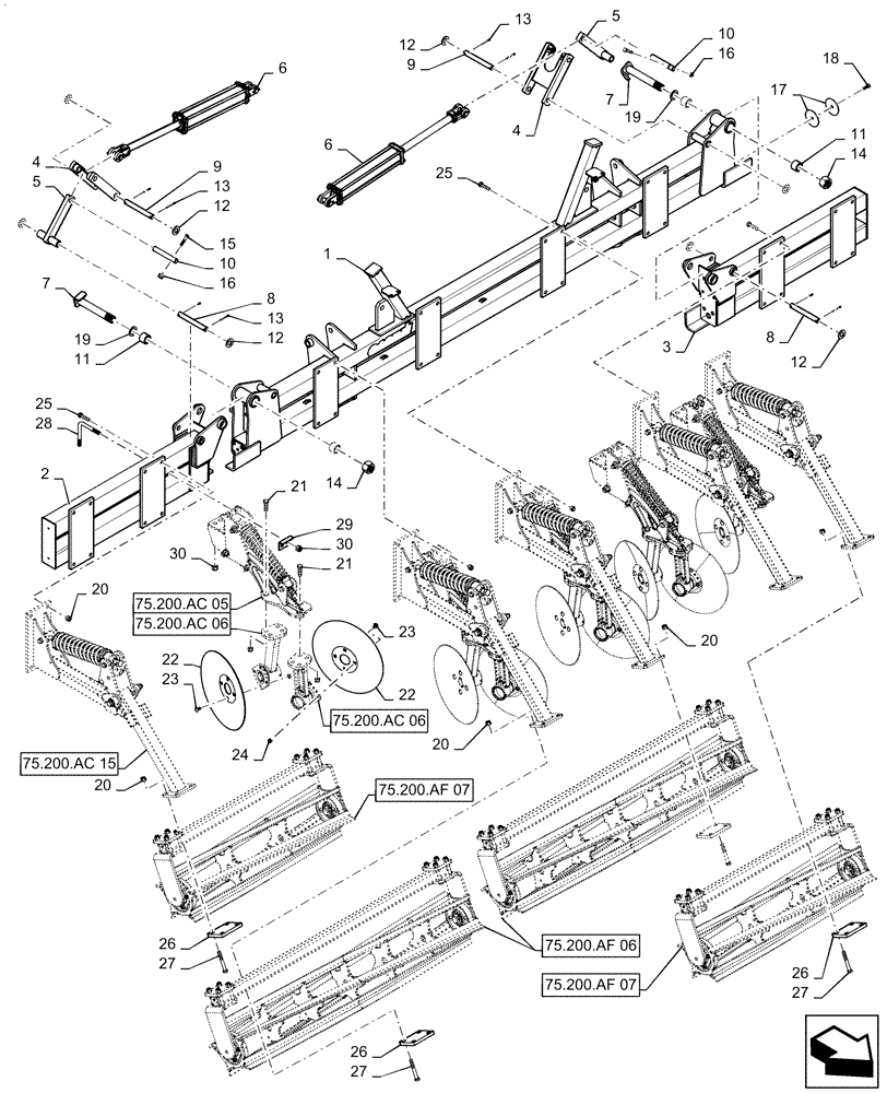 Схема запчастей Case IH ECOLO-TIGER 875 - (75.200.AC[17]) - DISK LEVELER DOUBLE EDGE REEL 9 SHANK 18 FOOT (75) - SOIL PREPARATION