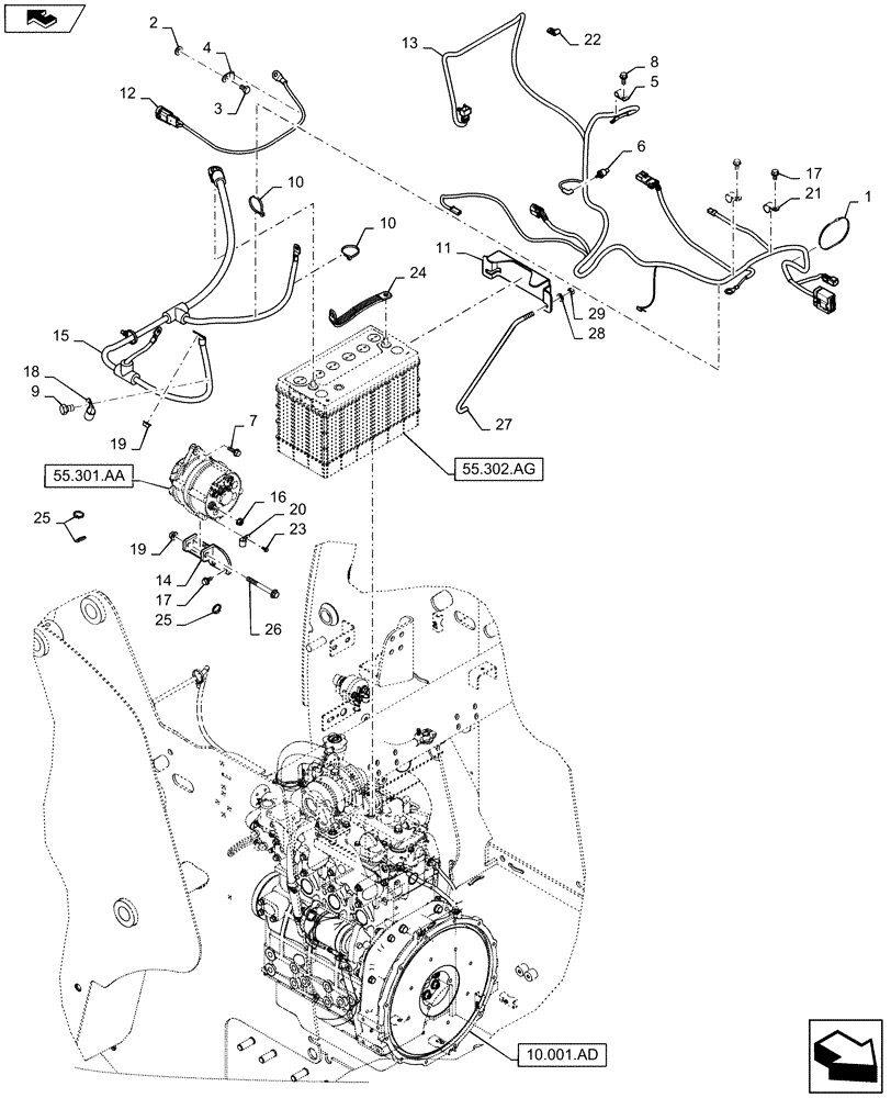 Схема запчастей Case IH SR175 - (55.015.AB) - ENGINE, HARNESS (55) - ELECTRICAL SYSTEMS