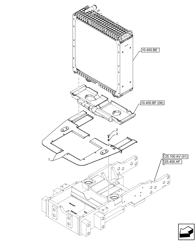 Схема запчастей Case IH FARMALL 85C - (10.400.BF[07]) - VAR - 334216 - RADIATOR, SUPPORT, FRAME (10) - ENGINE