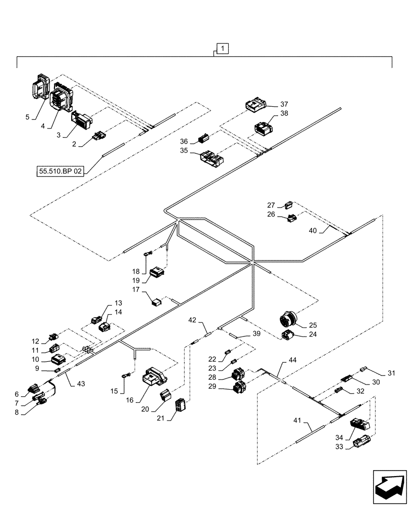 Схема запчастей Case IH MAGNUM 180 - (55.510.BP[03]) - WIRE HARNESS, CAB - BSN - ZERH08099 (55) - ELECTRICAL SYSTEMS