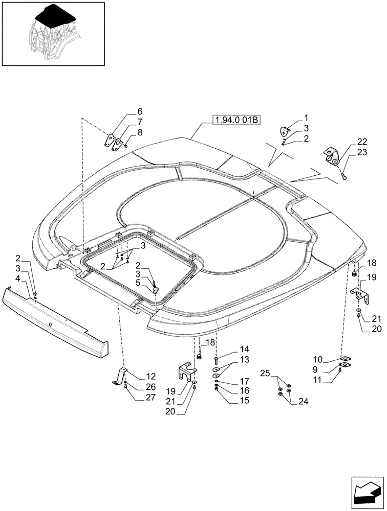 Схема запчастей Case IH MAXXUM 100 - (1.94.0[03]) - ROOF WITH LOW PROFILE, BRACKET - D7193 (10) - OPERATORS PLATFORM/CAB